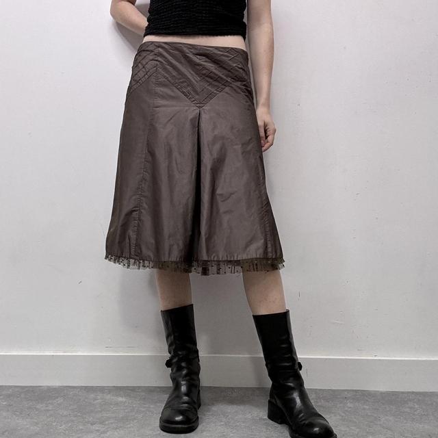 Brown satin mesh midi skirt