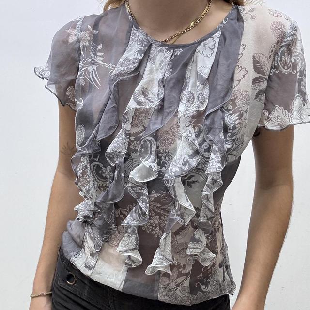 Sheer ruffle silk blouse