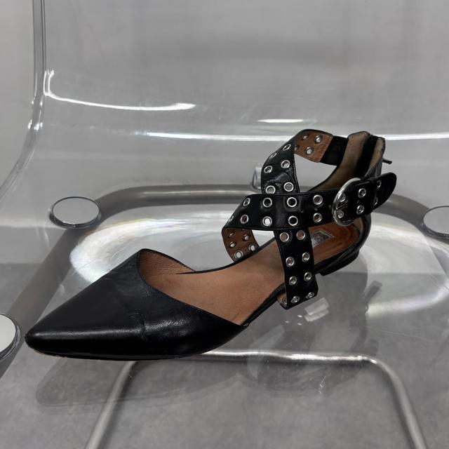 Black studded eyelet mary janes flats