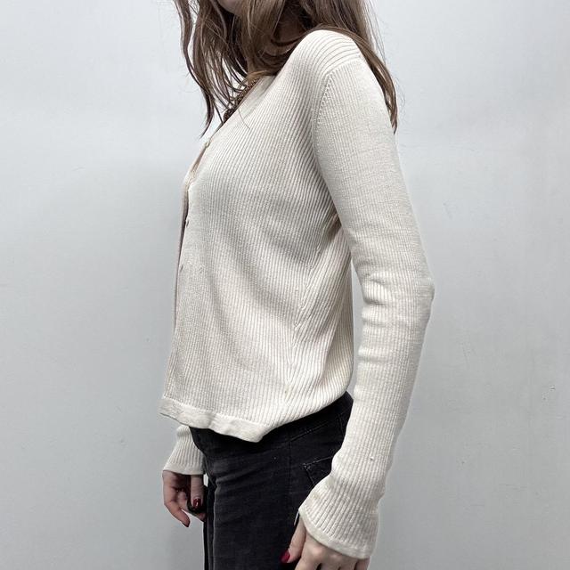 Cream ribbed shouchy silk knit cardigan