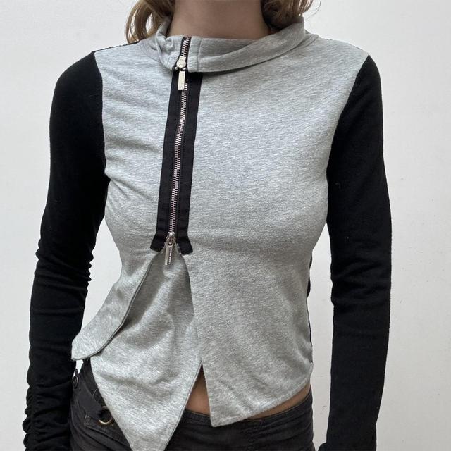 Asymmetric zip jersey cardigan
