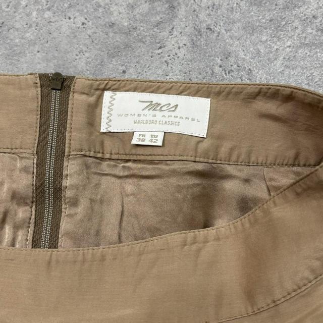 Tan silk pleated flared skirt