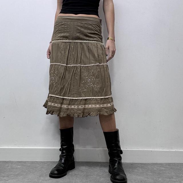 Khaki layered lace ribbon fairy skirt