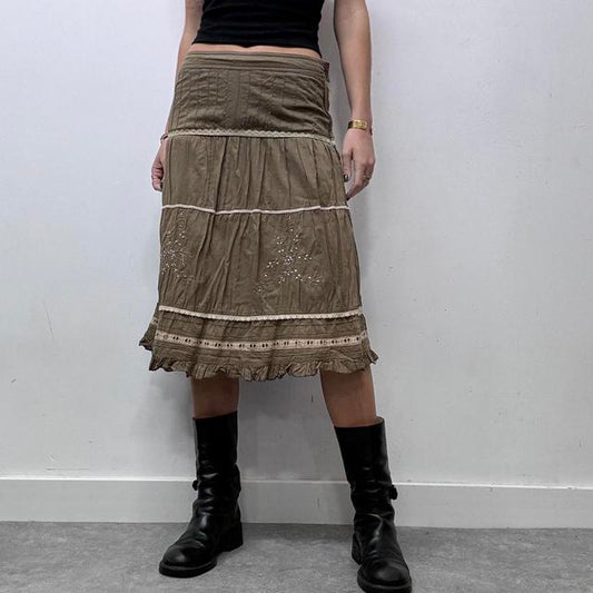 Khaki layered lace ribbon fairy skirt
