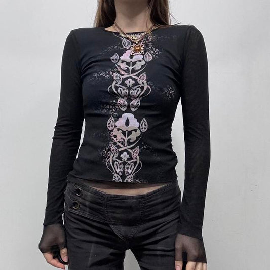 Black sheer mesh patterned shirt