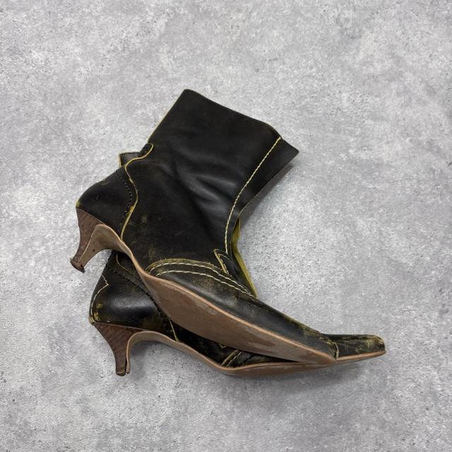 Brown leather y2k futuristic boots