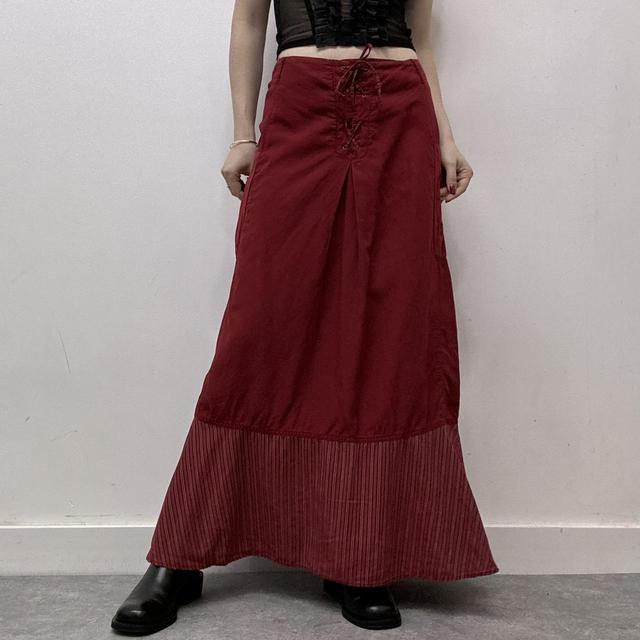 Red pinstripe corset maxi skirt