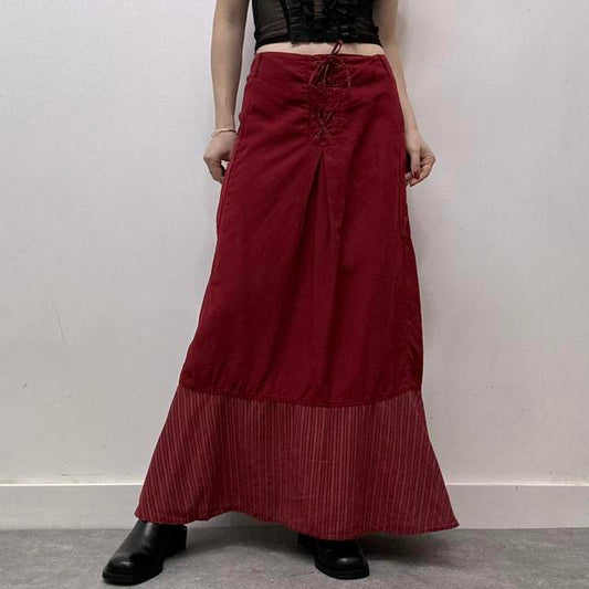 Red pinstripe corset maxi skirt