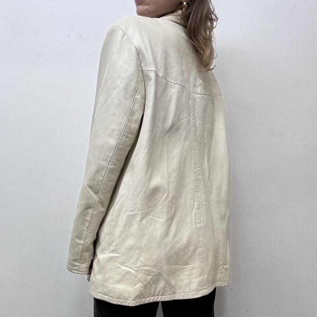 Cream minimalist leather blazer jacket