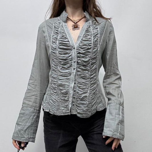 Grey gathered corset flared shirt