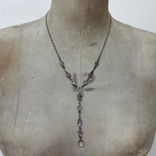 Pink gemstone hanging fairy necklace