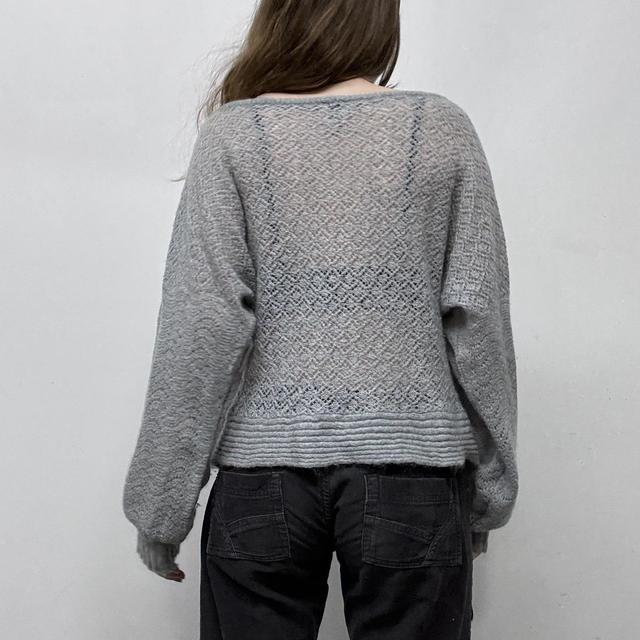 Grey wide neck lacey knit jumper