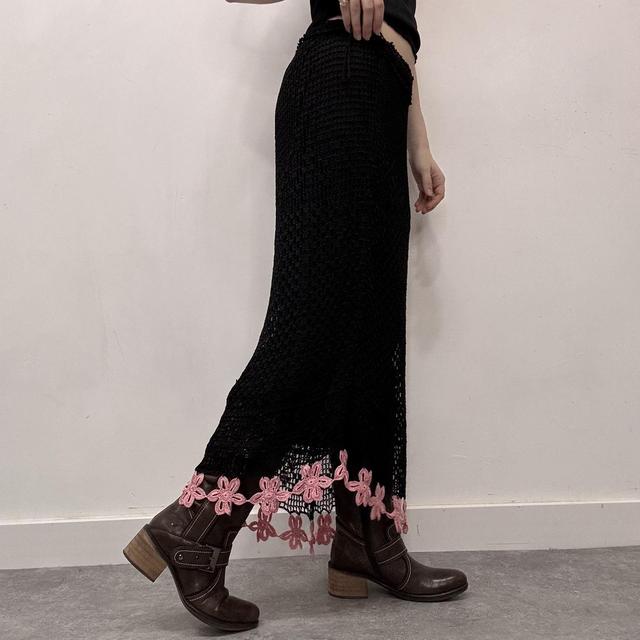 Black lace crochet maxi sheer skirt