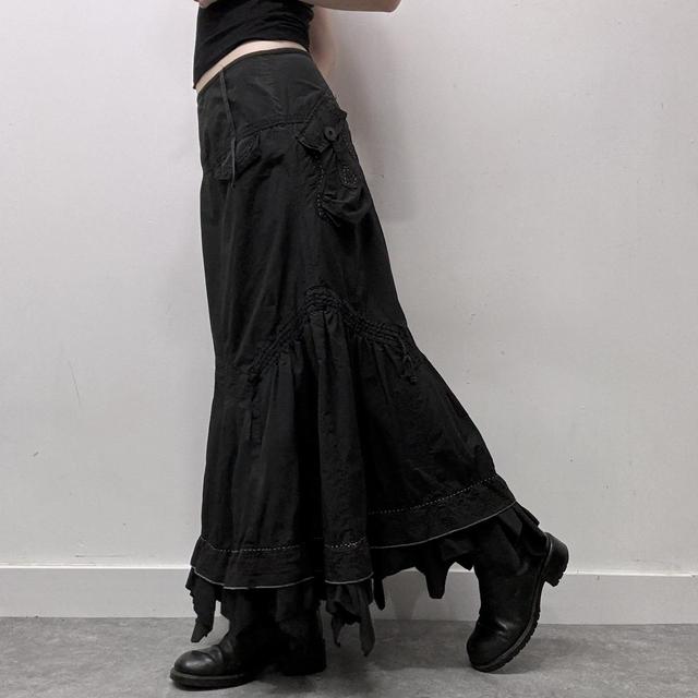 Black grunge cargo maxi skirt