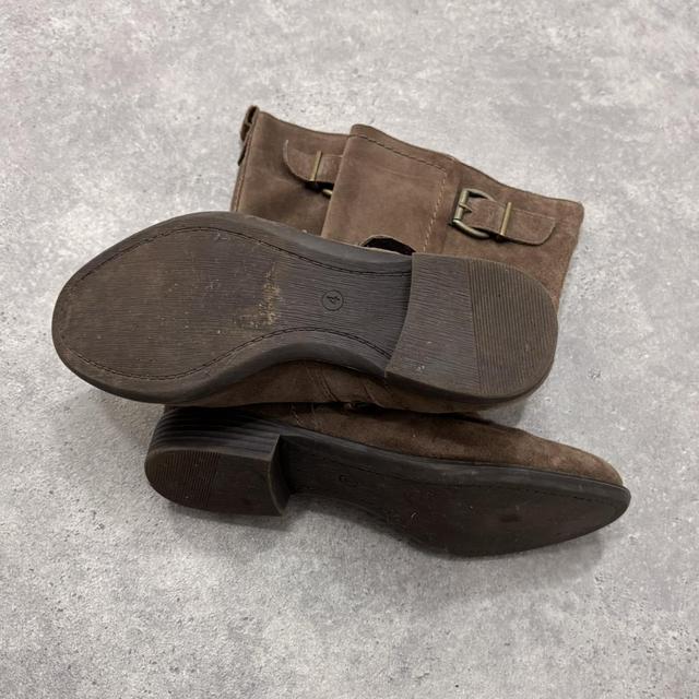 Brown suede buckle boots