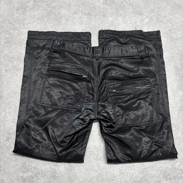 Black satin cargo pants