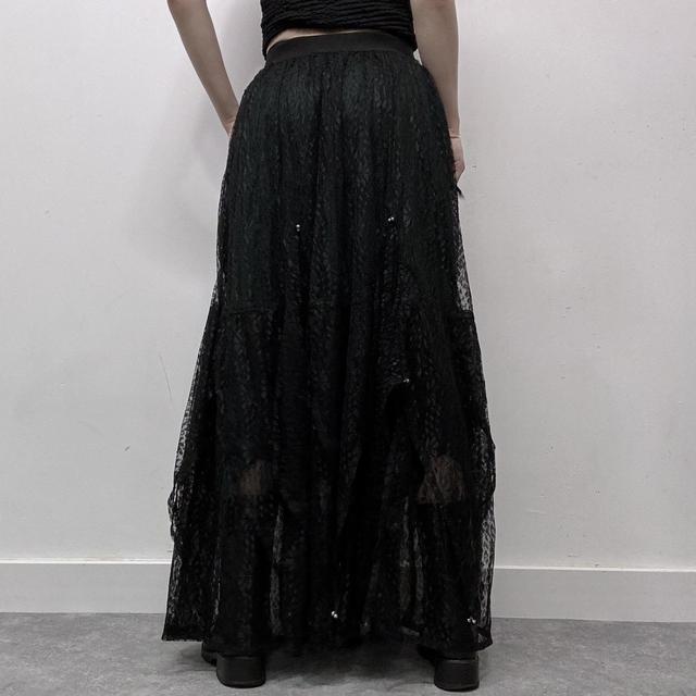 Gothic sheer black mesh maxi skirt