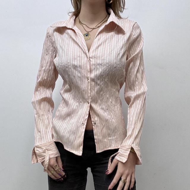 Pink pinstripe gathered crinkle shirt