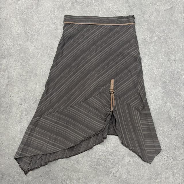 Brown pinstripe asymmetric midi skirt