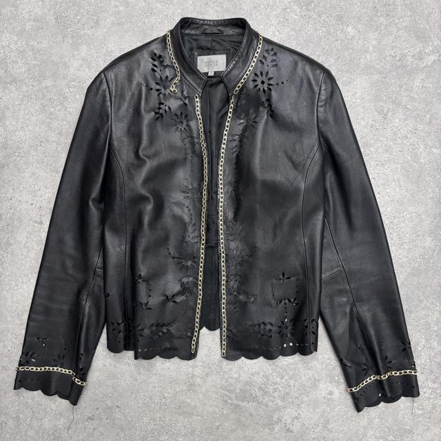 Black leather chain lace jacket