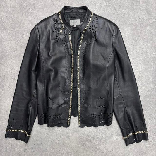 Black leather chain lace jacket
