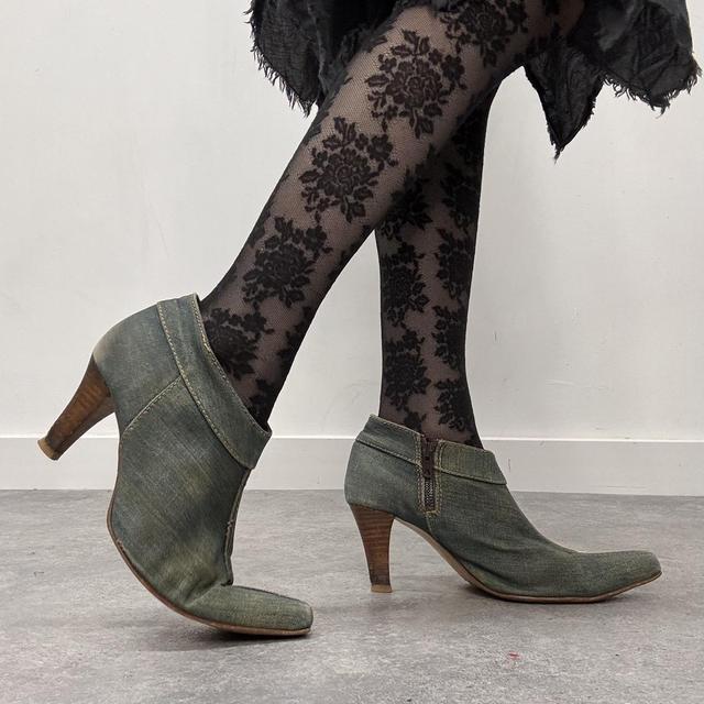 Distressed denim archival heels