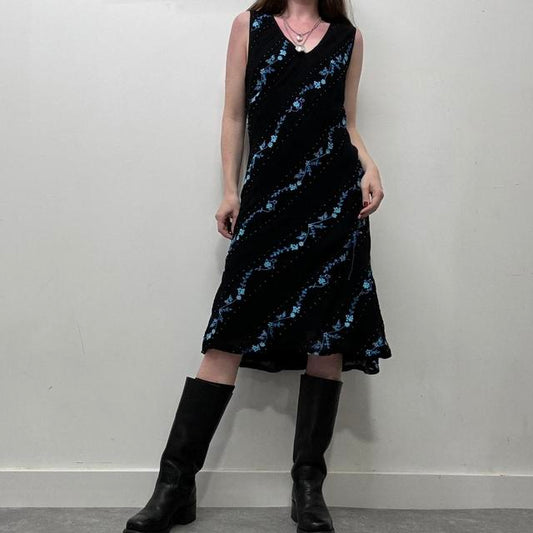 Bias cut black summer flared dress