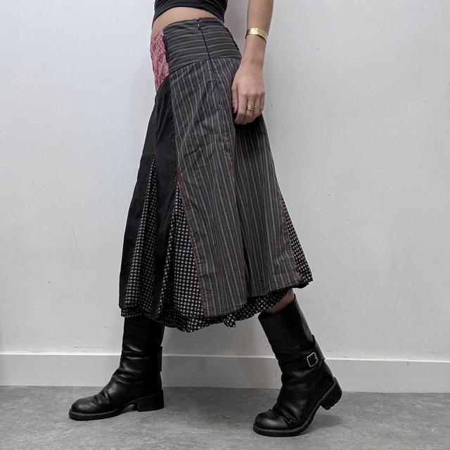 Pinstripe patchwork flared midi skirt