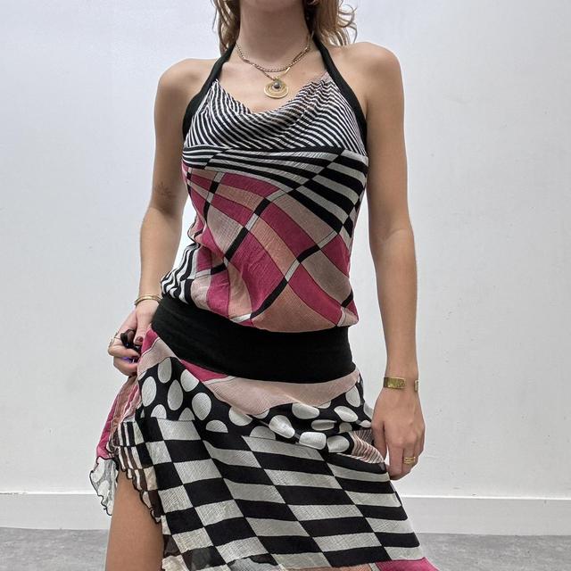 Silk graphic print patchwork dress