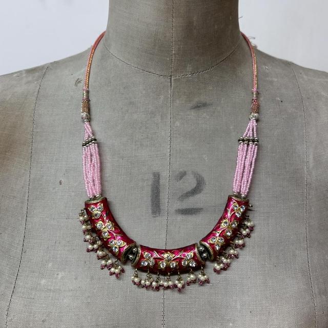 Beaded metal gemstone necklace
