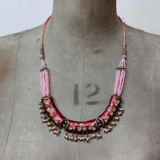 Beaded metal gemstone necklace
