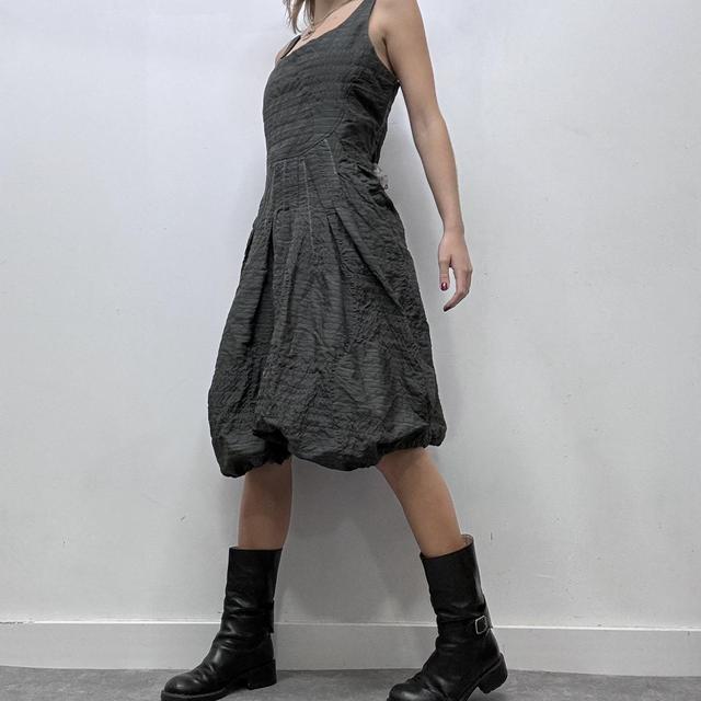 Vintage pinstripe puff midi dress