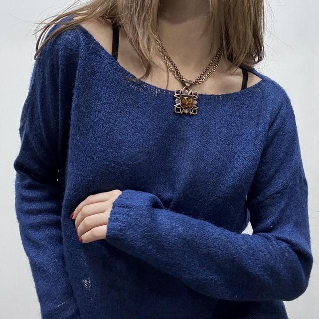 Slouchy sheer mohair wide neck jumper
