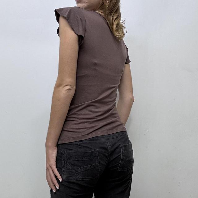 Cinched brown lace ruffle top