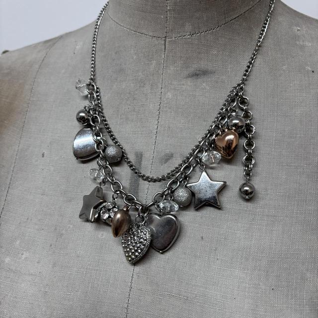 Silver bubble heart charm necklace