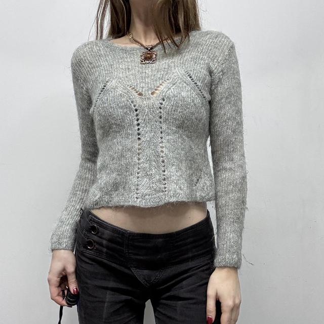 Grey sheer soft knit cropped jumper