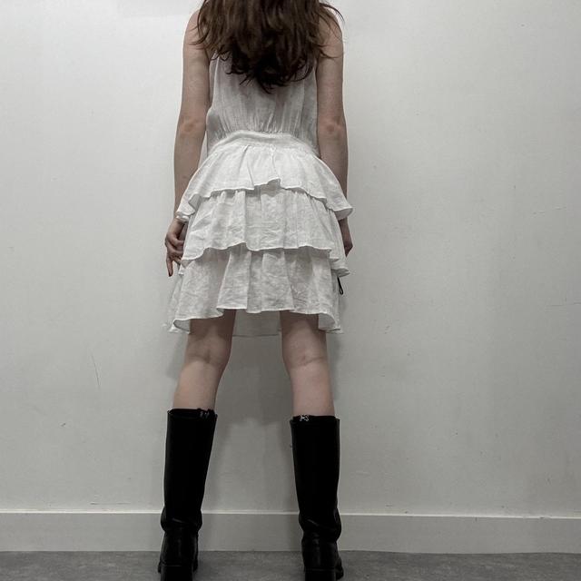 White linen ruffle dress