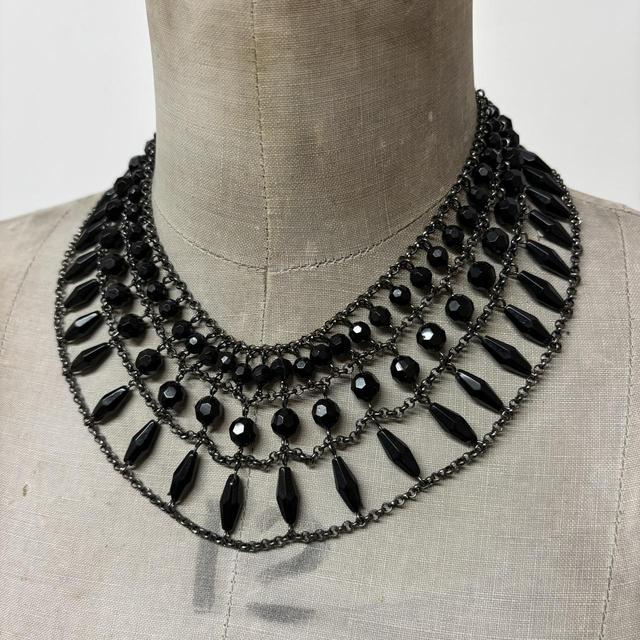 Black beaded chain collar necklace