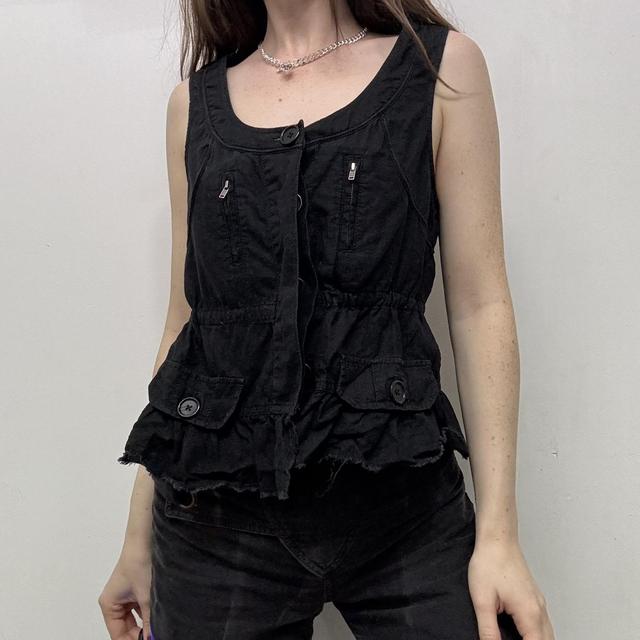 Black frayed distressed vest waistcoat