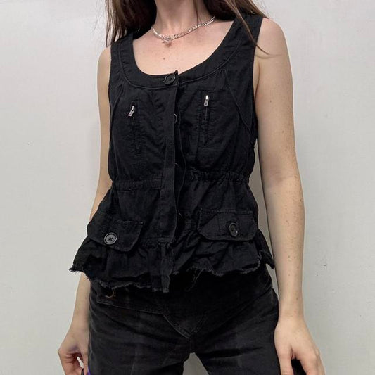 Black frayed distressed vest waistcoat