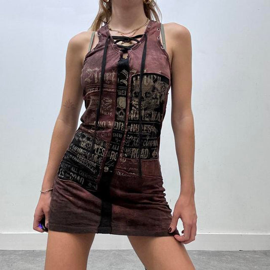 Graphic grunge patterned gothic corset dress