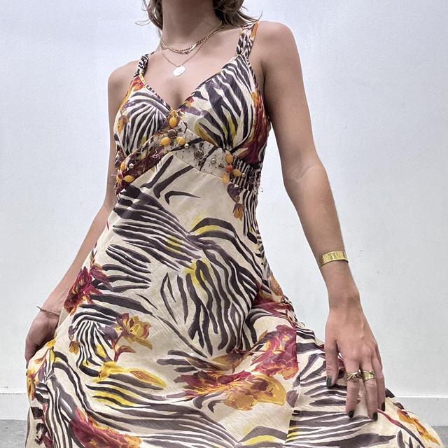 Bias cut zebra floral print maxi dress