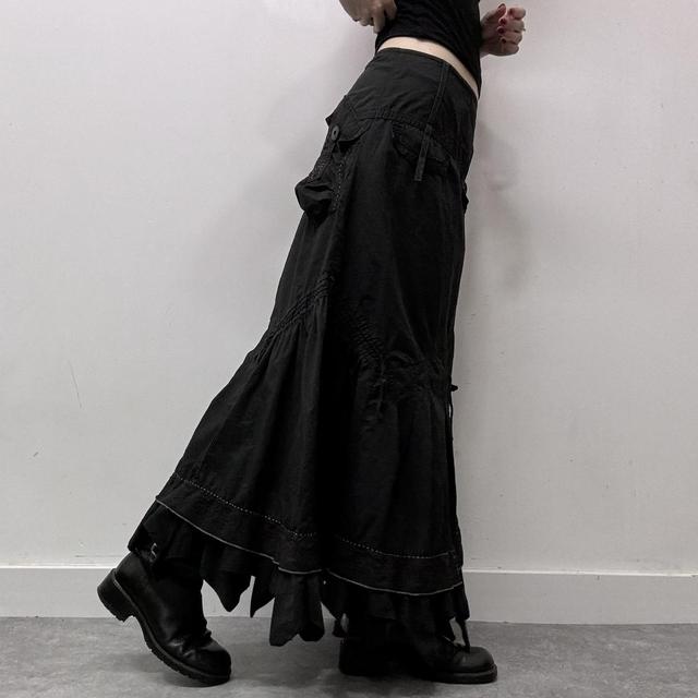 Black grunge cargo maxi skirt