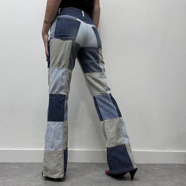Denim corduroy patched flared jeans