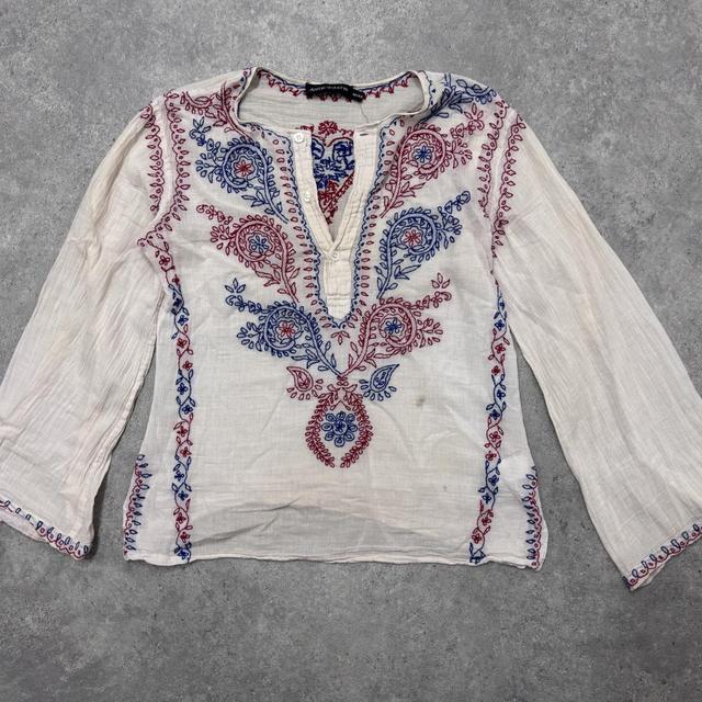 White cotton embroidered flared shirt
