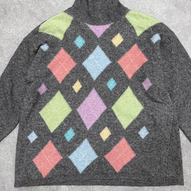 Grey wool slouchy oversized argyle jumper