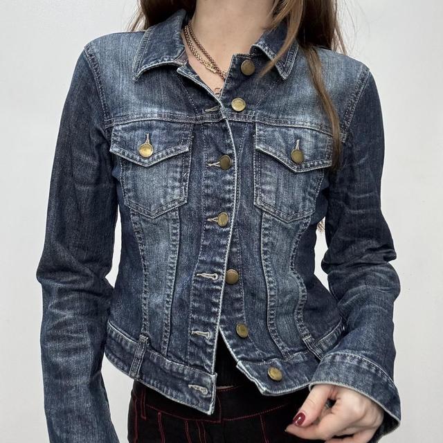 Distressed cropped denim jacket