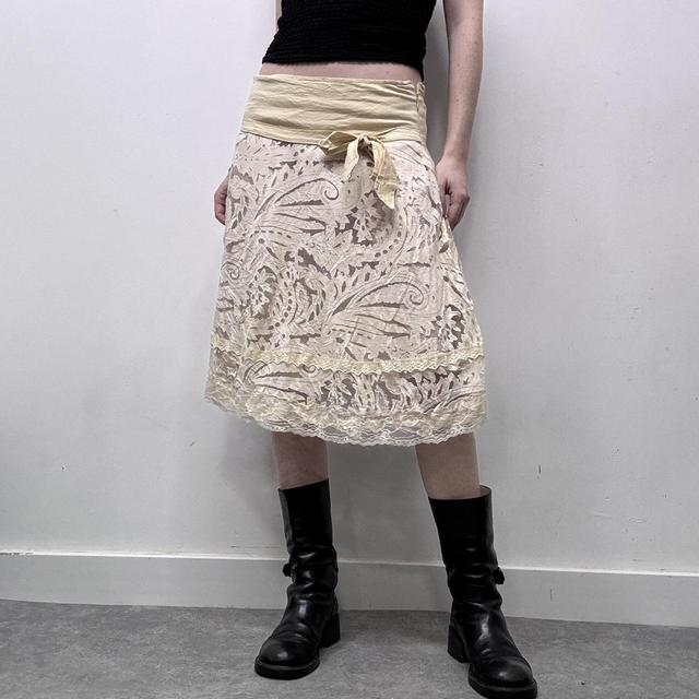 Cream lace preppy coquette midi skirt