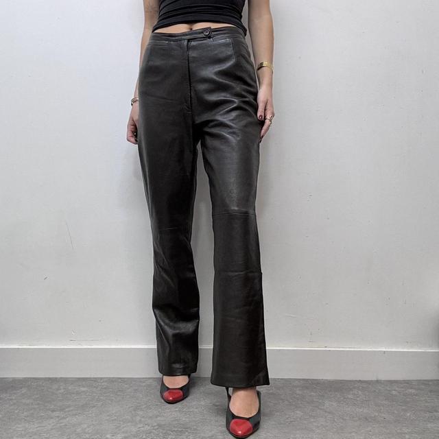 Dark brown leg flare leather trousers