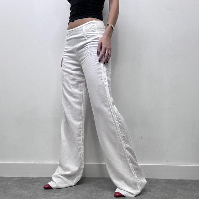 White minimalist flared wide leg trousers
